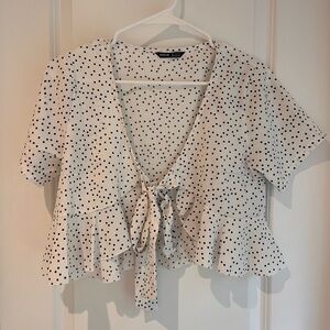 Polka Dot Ruffle Tie Front Crop Top